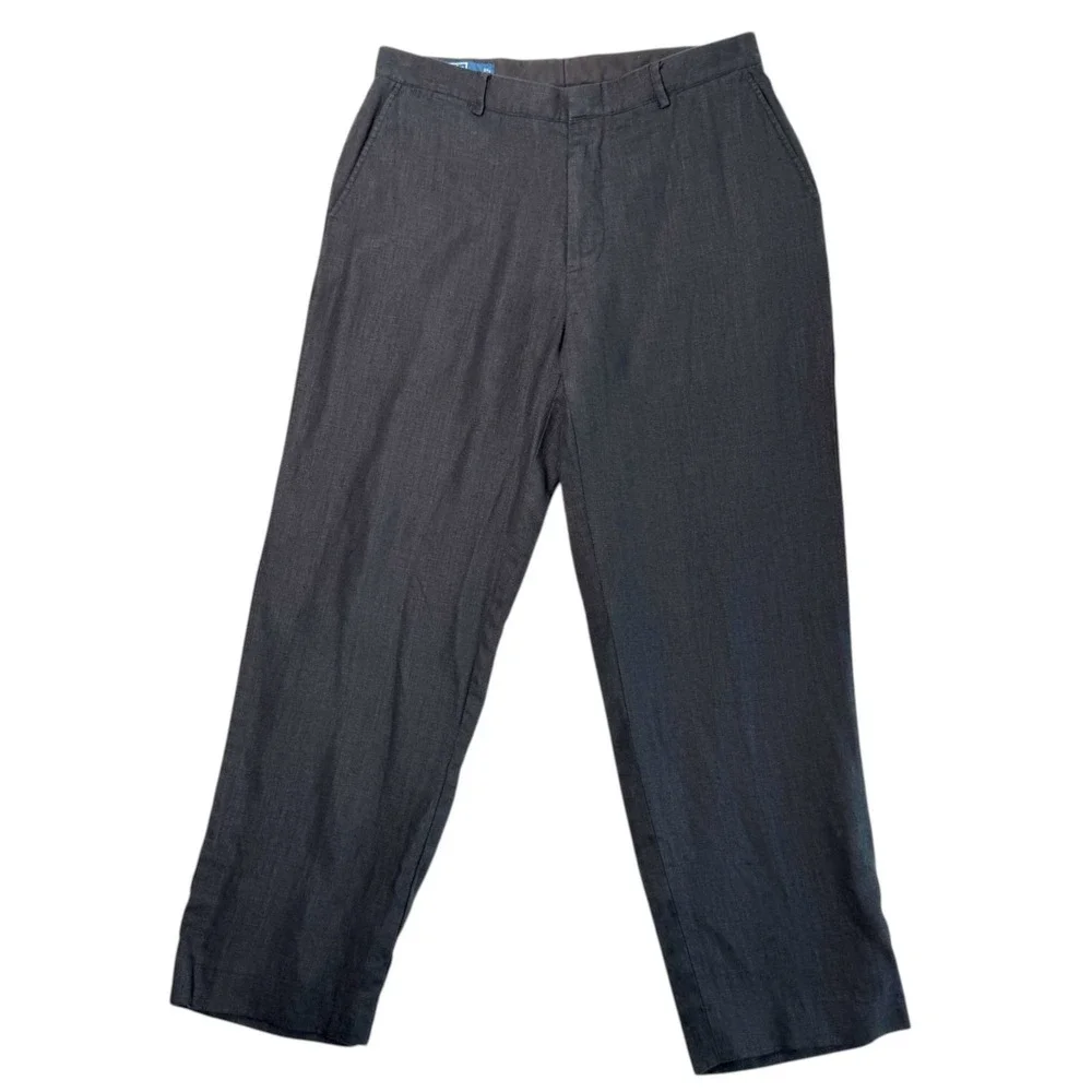 Vintage 90s Polo Ralph Lauren Mens Flat Front Linen Pants 34x32 Black Preppy